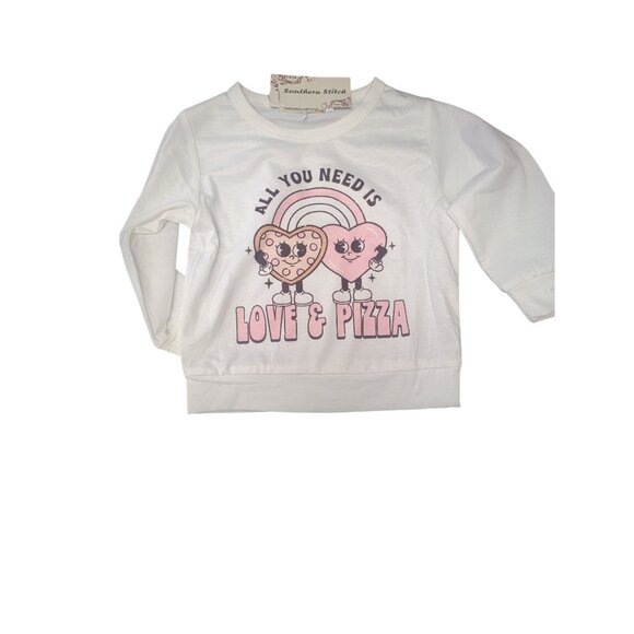All You Need Is Love & Pizza Kids long sleeve & Bell Bottom Pants Set 12/18M - Picture 2 of 3